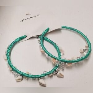 Free People Nostalgia Hoops Earrings Teal with Shell Detail